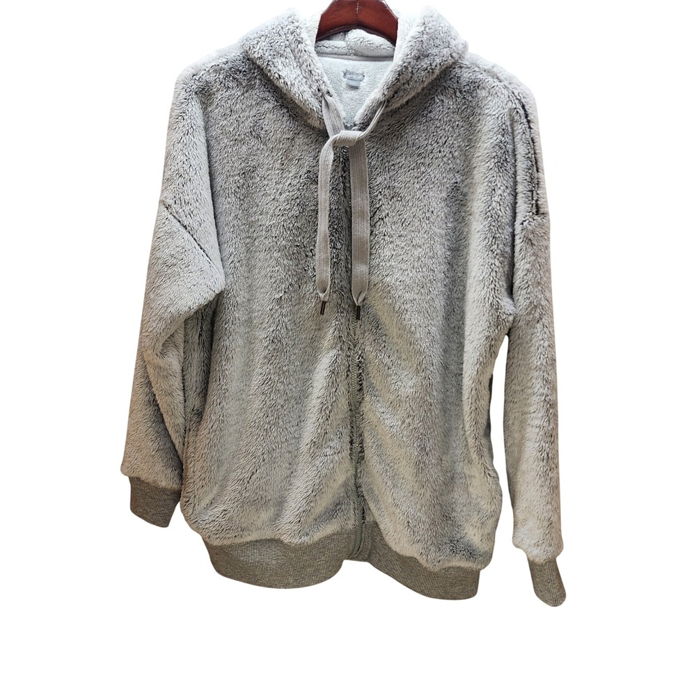 Aerie Grey Faux Fur Full Zip Hoodie Jacket Oversized Plush Teddy Small
